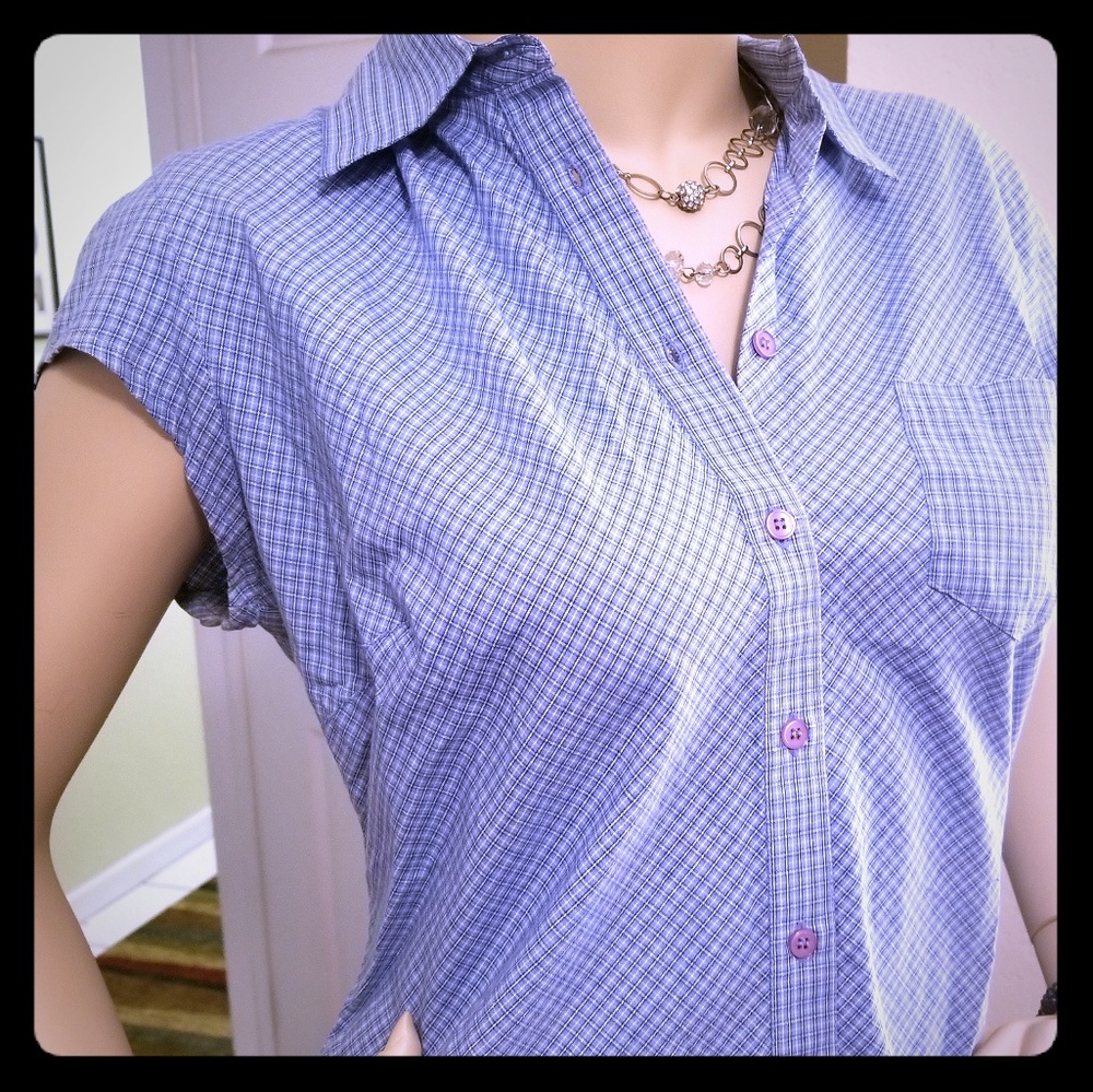Button Down Top, Blue Plaid by no boundaries